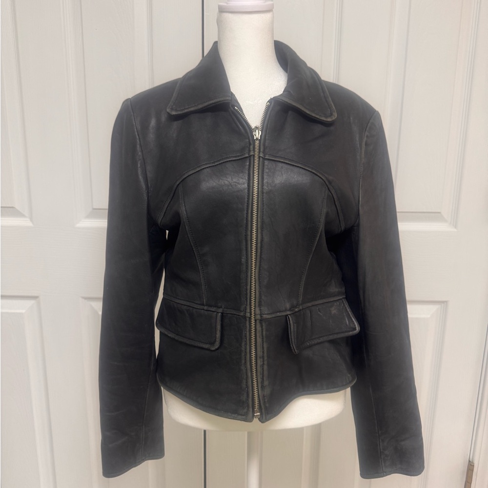 Vintage Genuine Real Leather Foxrun Jacket Coat Black Medium Womens